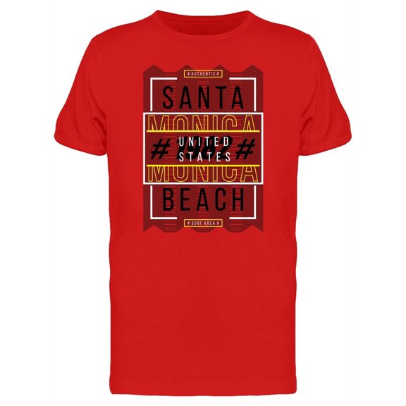 Santa Monica Typography Art   T-Shirt Men -Image by Shutterstock, Male Medium