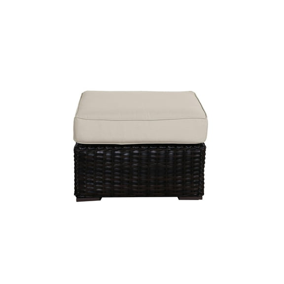 Santa Monica Wicker Rattan Ottoman in Espresso Brown Frame/Light Beige Cushion