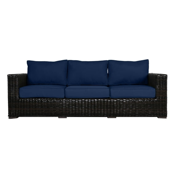 Santa Monica Wicker Rattan Sofa in Espresso Brown Frame/Navy Cushion