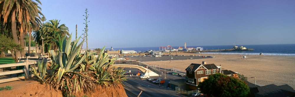 Santa Monica overlooking the beach and Santa Monica Pier California Canvas Art - Panoramic Images (36 x 12)