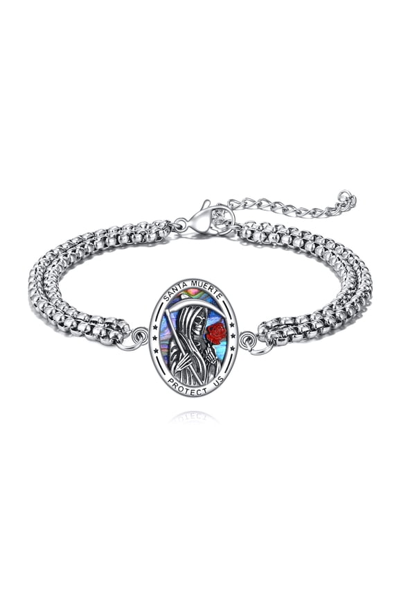Santa Muerte Bracelet 925 Sterling La Santa Muerte Santa Muerte Rosary Jewelry Gifts for Men Women