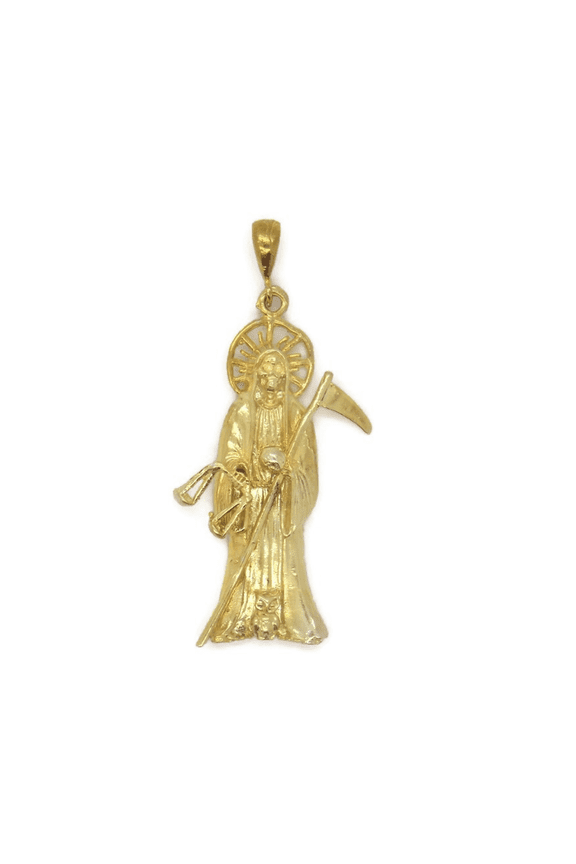 Santa Muerte Holy Death Grim Reaper 14k Solid Yellow Gold Large Pendant!!