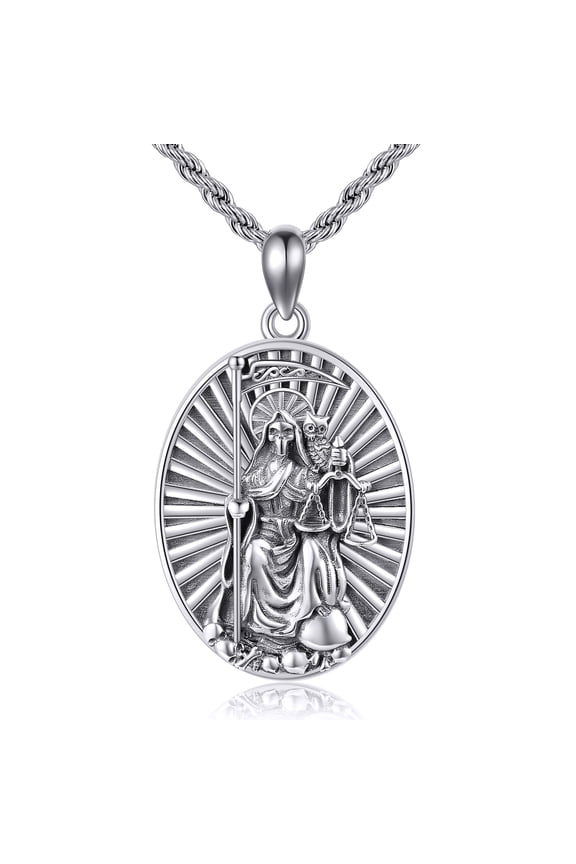 Santa Muerte Necklace 925 Sterling Silver La Santa Muerte Pendant Sugar Skulls Death Mexican Amulet Jewelry for Man