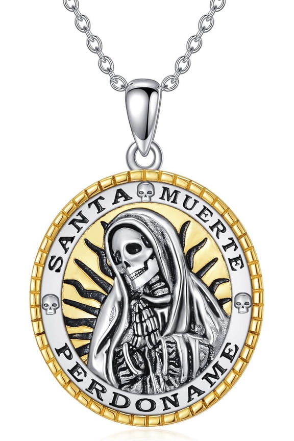 Santa Muerte Necklace 925 Sterling Silver Santa Muerte Pendant Necklace Sugar Skulls Death Mexican Amulet Jewelry Gift for Women Female