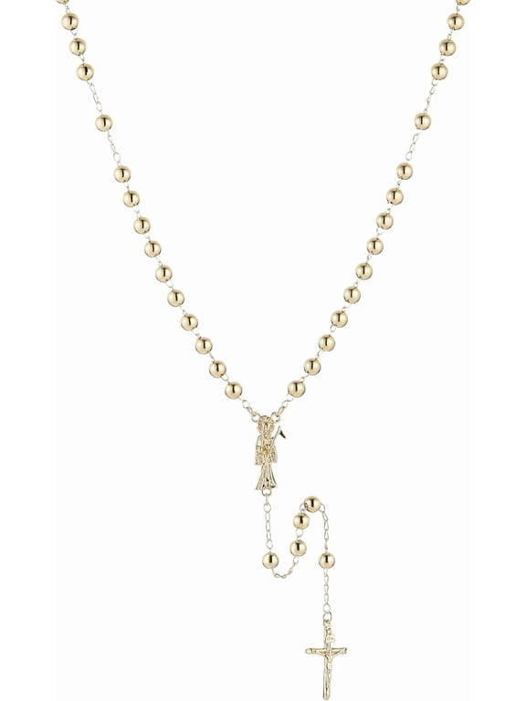 Santa Muerte Necklace for Women Gold Brass Rosary Beads Cross Y-Shape Necklace Goth Jewelry