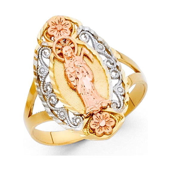 Santa Muerte Ring 14k Yellow White Rose Gold Angel Of Death Band Grim Reaper Diamond Cut 20MM Size 5