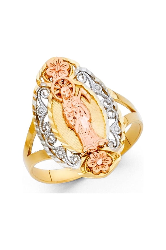 Santa Muerte Ring 14k Yellow White Rose Gold Angel Of Death Band Grim Reaper Diamond Cut 20MM Size 7