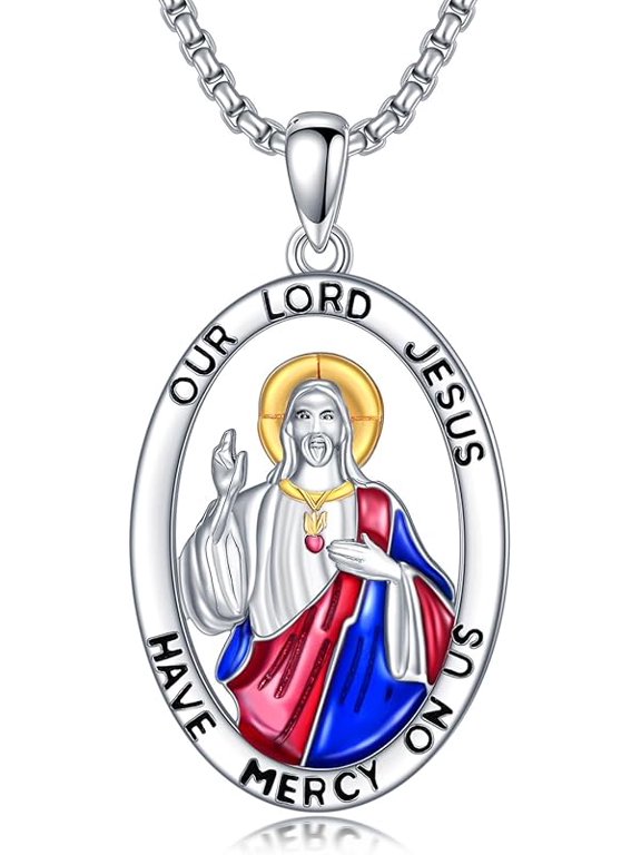 Santa Muerte/Saint Jude/Virgin Mary/St Benedict 925 Sterling Silver Miraculous Medal Religious Amulets Necklace Religious Protector Talisman Jewelry Gifts for Men Women