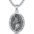 thumbnail image 1 of Santa Muerte/Saint Jude/Virgin Mary/St Benedict 925 Sterling Silver Miraculous Medal Religious Amulets Necklace Religious Protector Talisman Jewelry Gifts for Men Women, 1 of 6