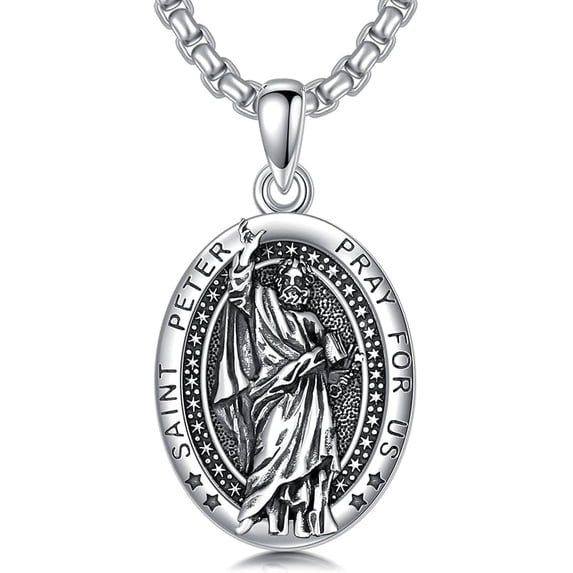 Santa Muerte/Saint Jude/Virgin Mary/St Benedict 925 Sterling Silver Miraculous Medal Religious Amulets Necklace Religious Protector Talisman Jewelry Gifts for Men Women