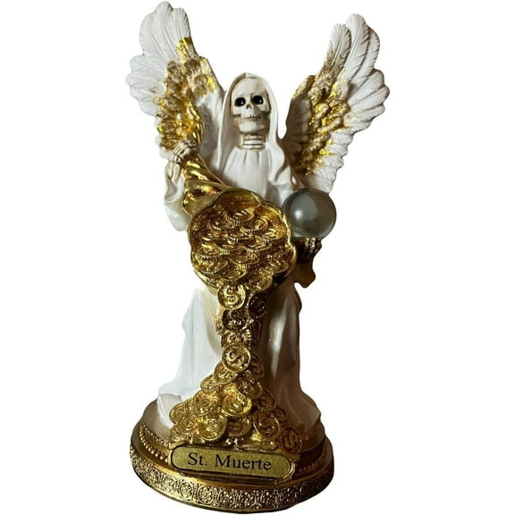 Santa Muerte con Cuerno de la Abundancia 8" para la Buena Suerte y proteccion/Statue Holy Death 8" for Prosperity and Positive Energy - White
