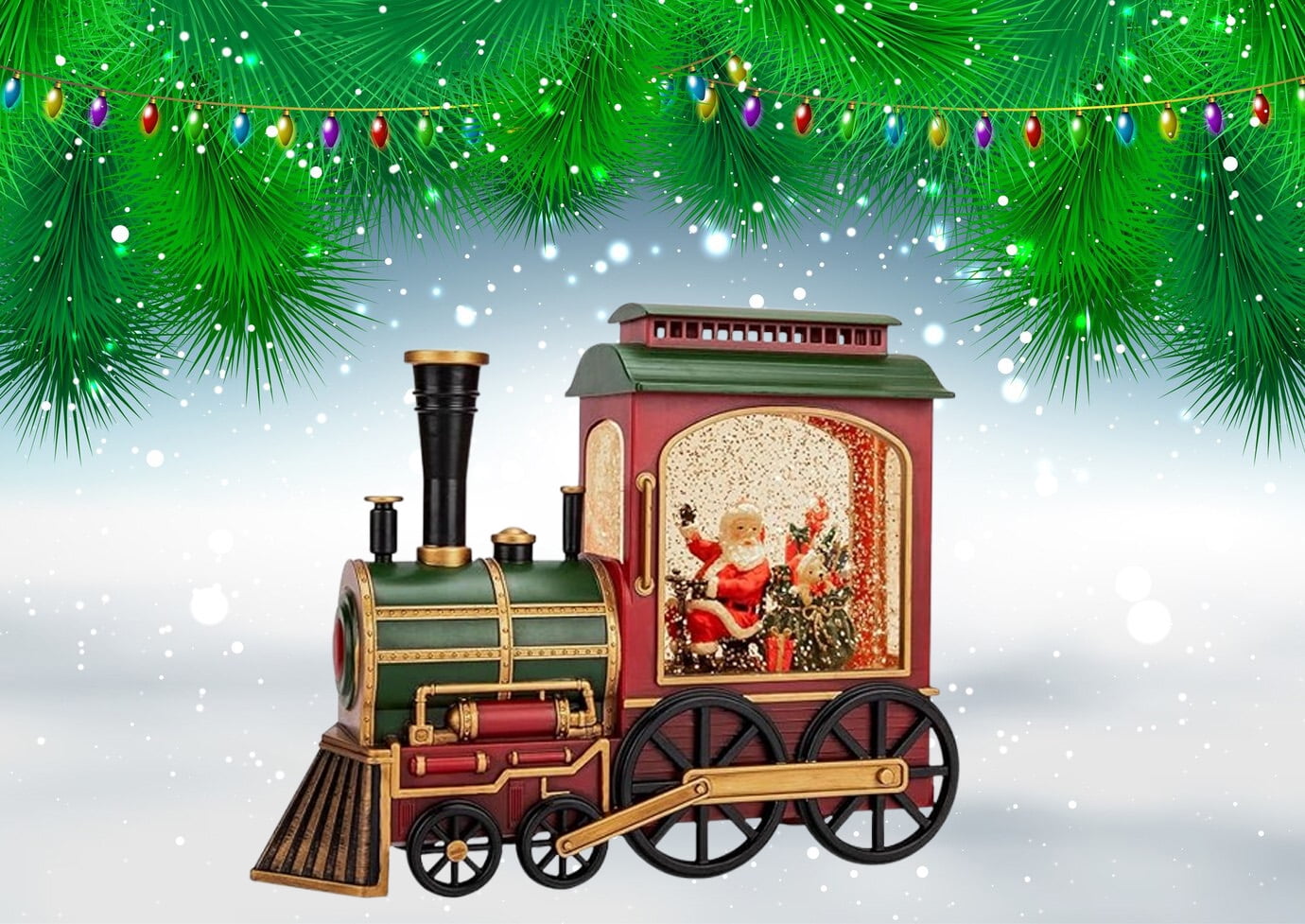 Santa in a Musical Train Christmas Snow Globe Lantern with LED Water ...
