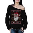 thumbnail image 1 of Santa Off Shoulder Sweatshirt for Her Happy Holidays Season Christmas Xmas Pattern Sweater for Women, 1 of 4