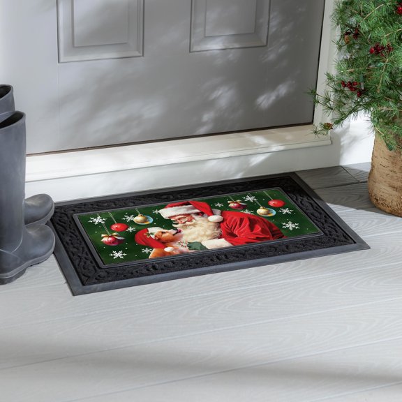 Sassafras Santa & Olive Welcome Front Door Mat Indoor Outdoor 22"x10"