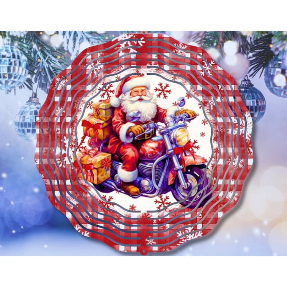 Santa On Motorcycle 3D Wind Spinner Cool Holiday Kinetic Garden Decor