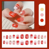 Santa On Nails Short False Nail for Autumn Winter Holiday Season Easy Removable Enhancement Manicure Kit