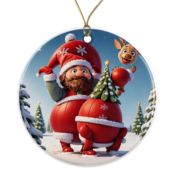 Santa Ornament - Funny Christmas Decor - Reindeer Balloon - Unique Holiday Ornament - Xmas Tree Accent - Festive Santa Gift Idea Ceramic Ornament - 3 Inch Christmas Tree Round Ornament ORNW0227