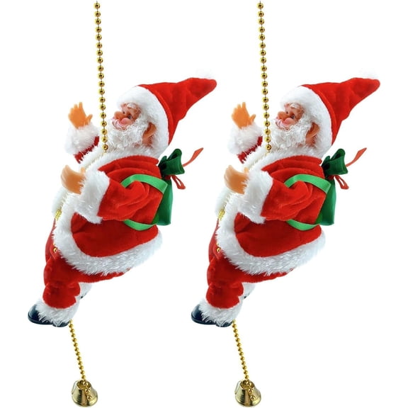 Santa Ornaments,Electric Santa Climbing Rope Decoration,Set of 2 Climbing Santa with Music, Battery Operated Climbing Santas Claus, Funny Musical Christmas Tree Ornament, Holiday Decoration Gift