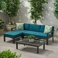 thumbnail image 1 of Santa Otis Outdoor 3 Seater Acacia Wood Sofa Sectional with Cushions, Dark Gray and Dark Teal, 1 of 4