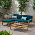 thumbnail image 1 of Santa Otis Outdoor 3 Seater Acacia Wood Sofa Sectional with Cushions, Light Brown and Dark Teal, 1 of 4