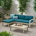 thumbnail image 1 of Santa Otis Outdoor 3 Seater Acacia Wood Sofa Sectional with Cushions, Light Gray and Dark Teal, 1 of 4