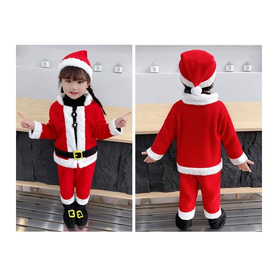 Santa Outfit KIds Girl Long Sleeve Tops Pants Hat Belt Kids Xmas Santa Suit Set Christmas Outfit for Kids Party Dress Up 6-7 Years
