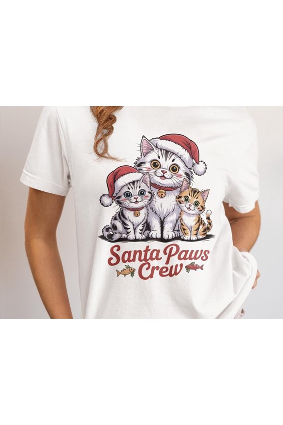 Santa Paws Crew Cats Mom Family Merry Christmas Shirt Top , Retro Matching Xmas Tee