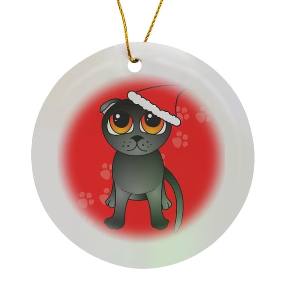 3drose, Santa Paws Cute Grey Scottish Fold Cat - Red, Circle Porcelain Ornament