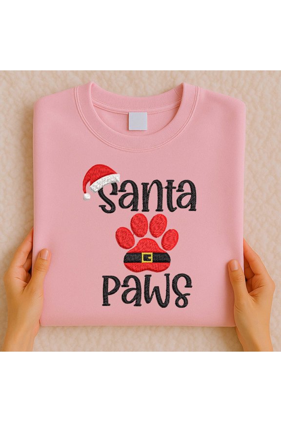 Santa Paws Embroidery Design, Christmas Paw Print Pattern, Pet Holiday Machine Embroidery File