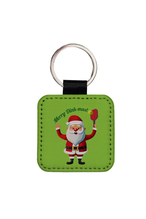 Santa Playing Pickleball Funny Merry Dink-mas Christmas Faux Leather Square Keychain