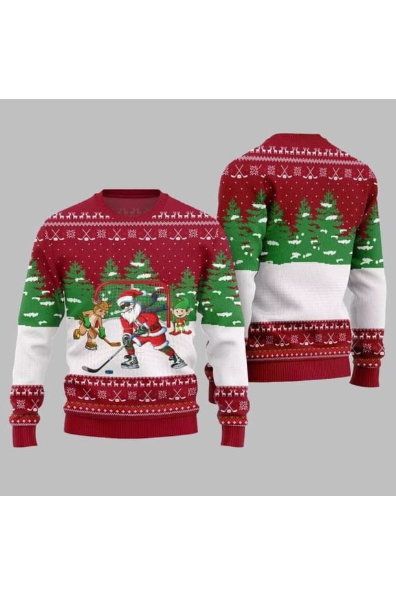 Santa Plays Hockey Ugly Sweater Christmas 2025 002
