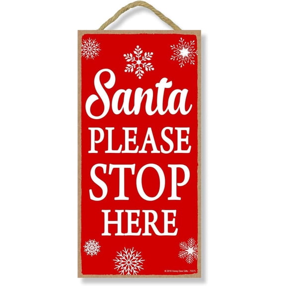 Santa Please Stop Here 8"x12" Inch Home Sign Funny Christmas Sign Home Decor Gifts,Christmas Door Decorations, Funny Home Club bar Wall Art Decoration Retro Metal Tin Signs