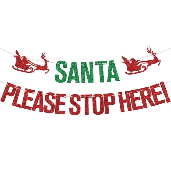 Santa Please Stop Here Banner, Merry Christmas/Happy Holiday/Nativity Scenes/Happy Birthday Jesus/Festival Celebration Party Decorations Supplies