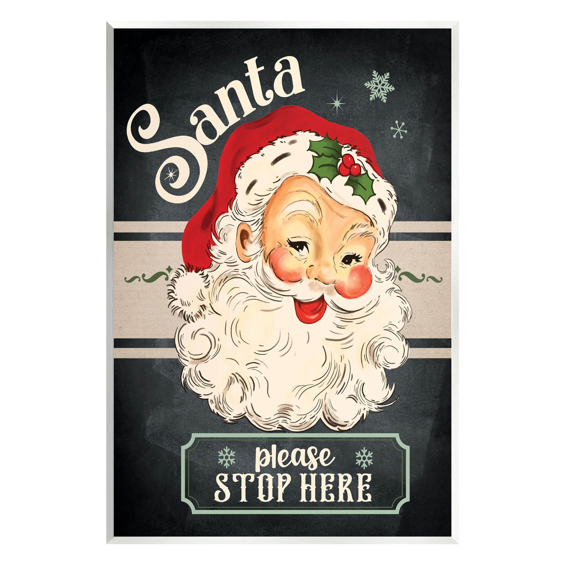 Santa Please Stop Here Vintage Smiling Holiday Graphic Art Unframed Art Print Wall Art