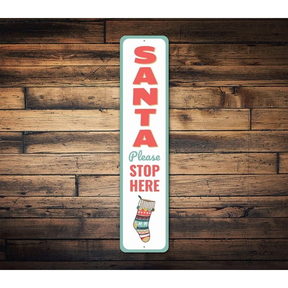 Santa Please Stop Sign Santa Decor Santa Christmas Decor Cute Christmas Sign Christmas Decor Gift For Winter Holiday Sign Christmas - Size: 16 x 4 Inches