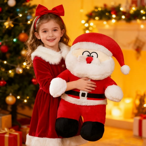 Santa Plush Toy Soft Stuffed Animal Festival Birthday Gift for Kids(Round Eyes-13.78 Inches)