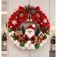 thumbnail image 1 of Santa Pom Pom Christmas Wreath, Festive Red White Plush Ball Wreath, Santa Centerpiece with Gift & Rocking Horse Details, Holiday Home Mantel Decor, 1 of 6