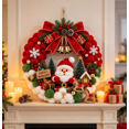thumbnail image 1 of Santa Pom Pom Christmas Wreath, Traditional Christmas Front Door Wreath, Velvet Bow & Golden Bells, Indoor Winter Seasonal Home Decoration, 1 of 6