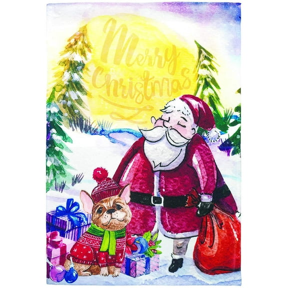 Santa & Puppy Night Before Christmas 13 x 18 Small Holiday House Flag