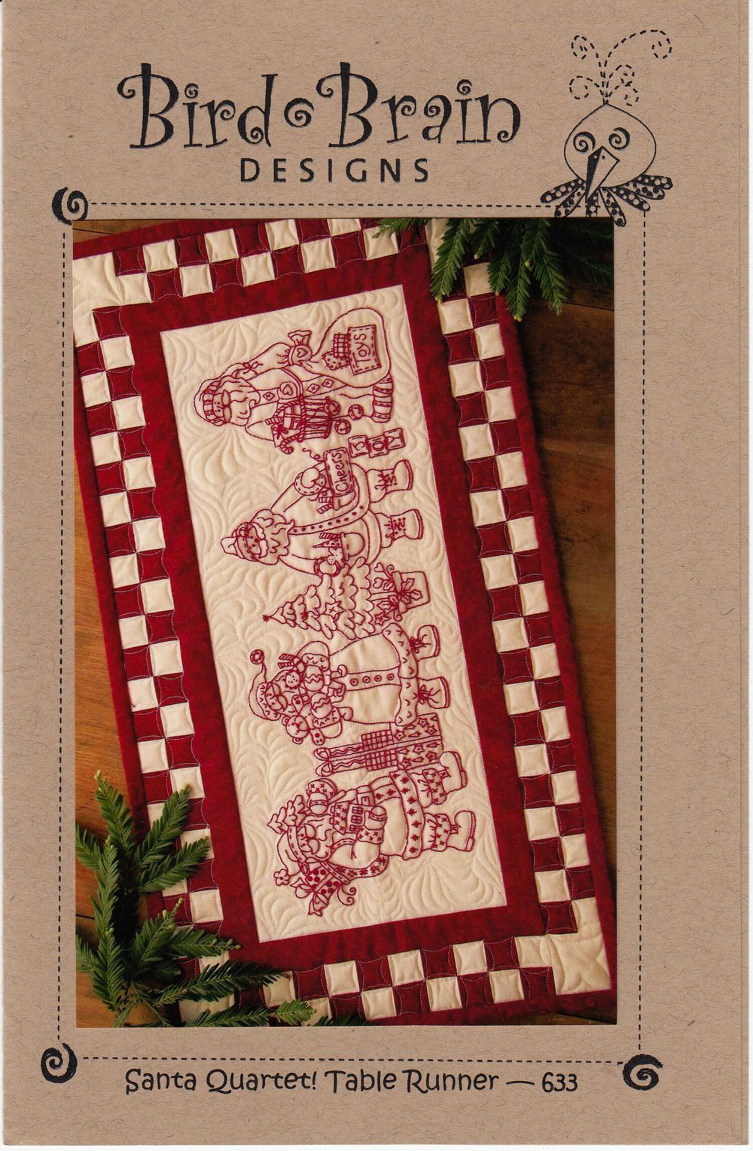 Santa Quartet Red and White Embroidered Table Runner