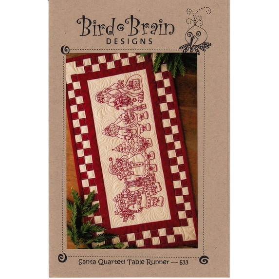 Santa Quartet Table Runner Embroidery Quilt Pattern by Robin Kingsley of Bird Brain Designs