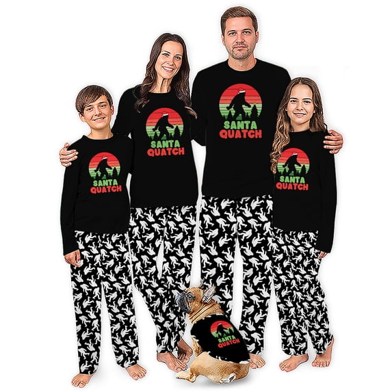 Santa Quatch Bigfoot Matching Family Christmas Pajamas, Family And Dog PJs, Plus Sizes, With Pockets