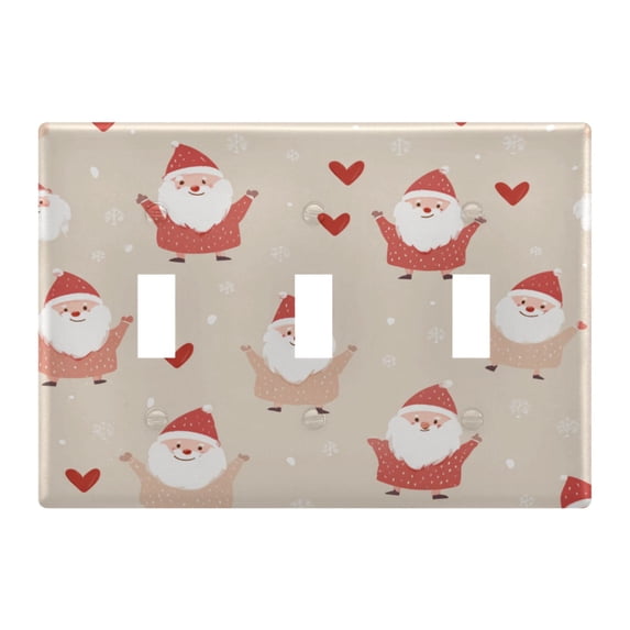 Santa Raise Hands Hearts Christmas Light Switch Cover Electrical Outlet Cover Replaceable Wall Plates 3-Gang