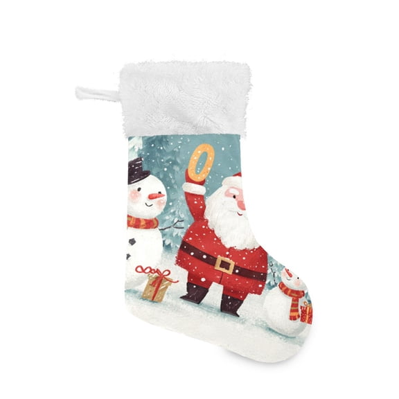 Santa Raise Hands with Two Snowman Christmas Christmas Stockings Large Capacity 18 inch Gift Bag with Hook Xmas Holiday Decor 1 Pack
