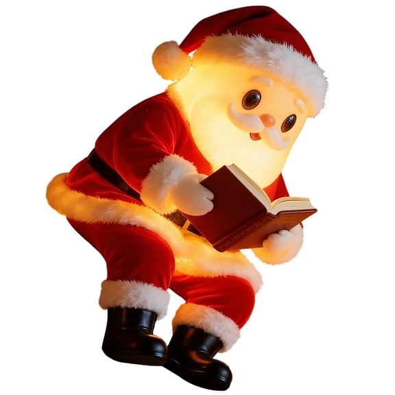 Santa Reading Book Resin Desk Lamp Warm LED Light Seasonal Home Decors Gift