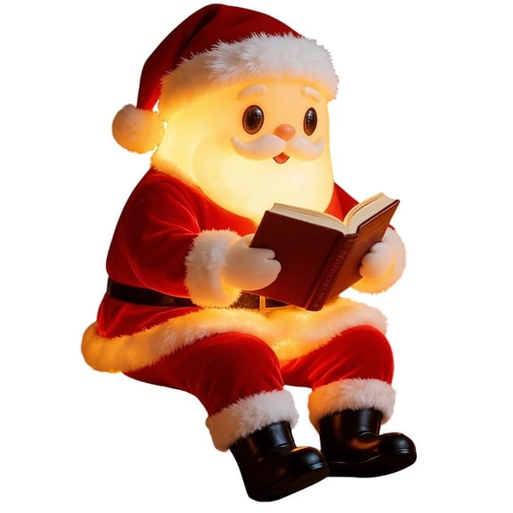 Santa Reading Book Statue Nightlight Resin Table Lamp Warm LED Lighted Ornament Home Decors For Christmas Holiday Gift