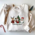 thumbnail image 1 of Santa, Reindeer And Snowmen Embroidered Sweatshirt, Christmas T-Shirt, Retro Holiday Shirt ,Cozy Winter Top, Xmas Shirt, Classic Santa Tee, 1 of 4