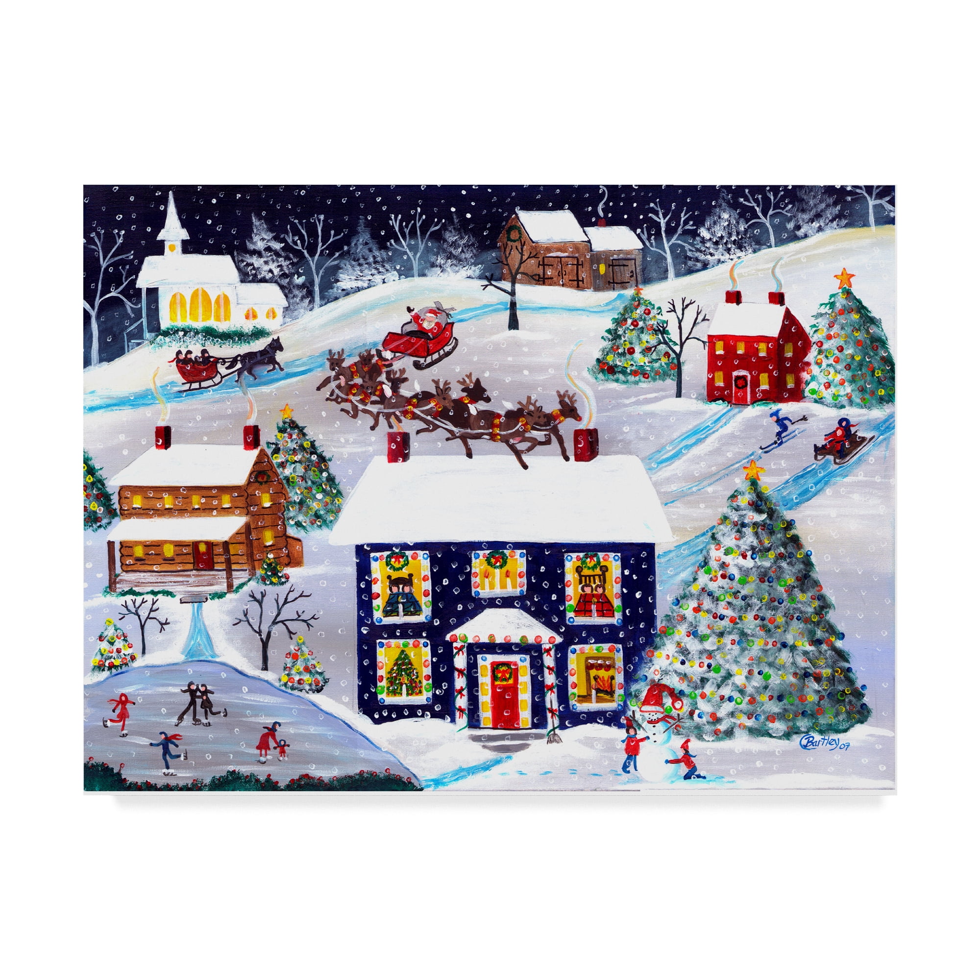 Santa's Christmas Eve Landscape Framed Canvas Art