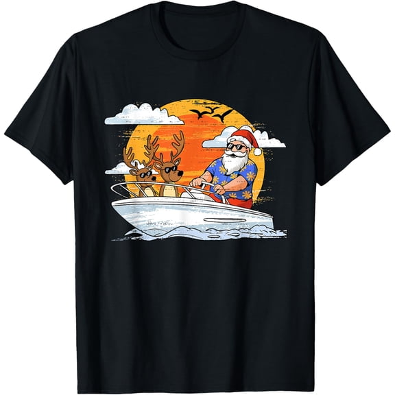 Santa Reindeer Christmas In July Summer Xmas Beach Vacation T-Shirt Tops Tee