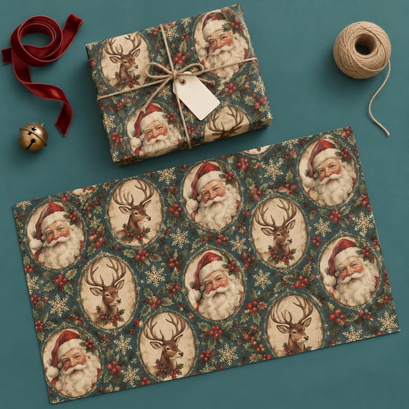 Santa Reindeer Portrait Christmas Wrapping Paper - Walmart.com